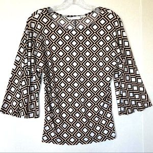 New York & Company Geo Print 3/4 Sleeve Top